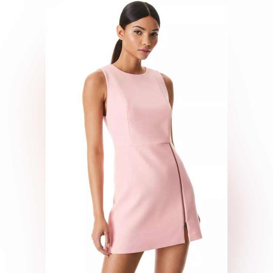 Nwt Alice + Olivia Julie Side-Zip Mini Dress In Pink